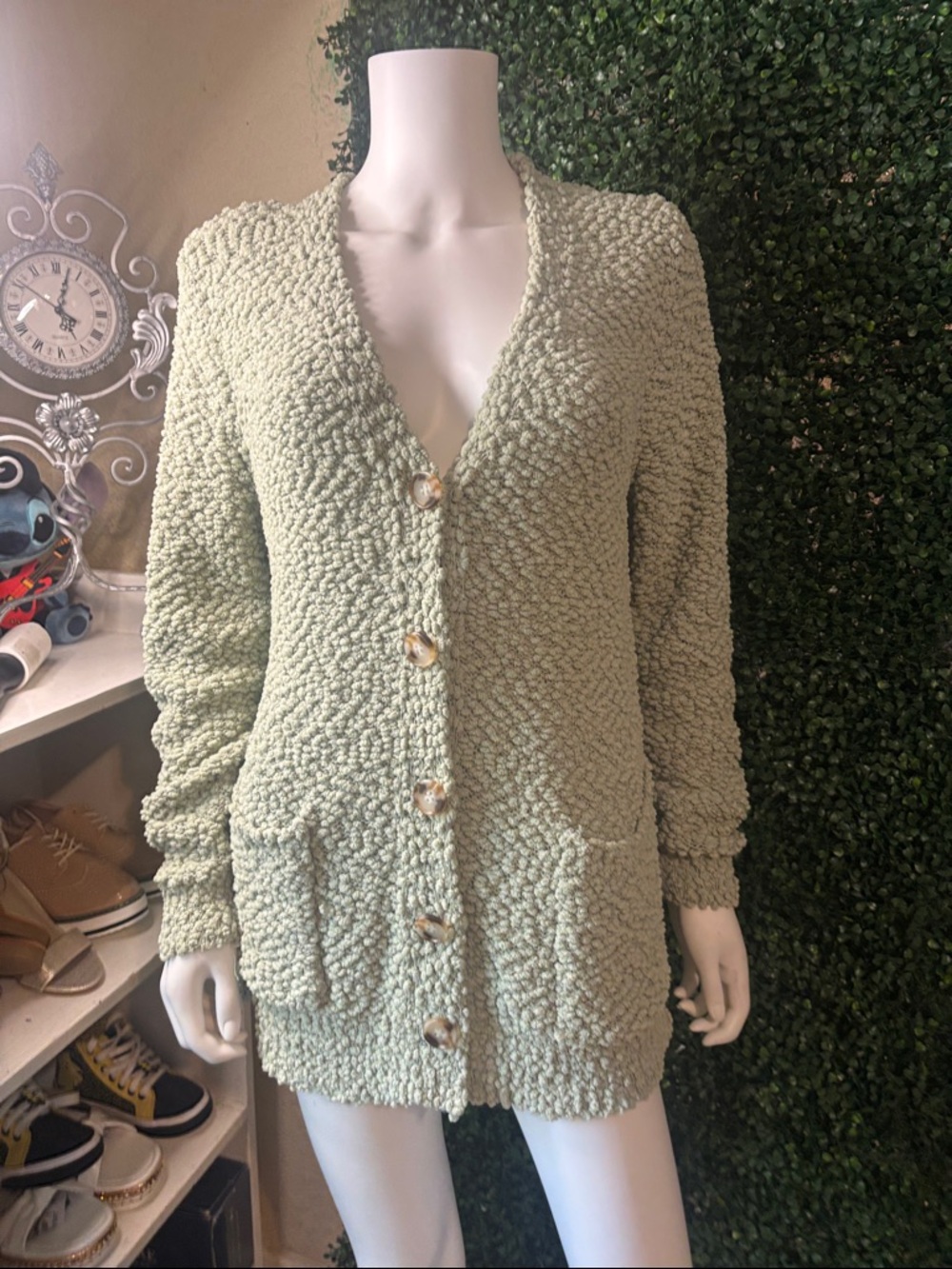 Zenana Outfitters Sage Popcorn Knit Cardigan with Pockets